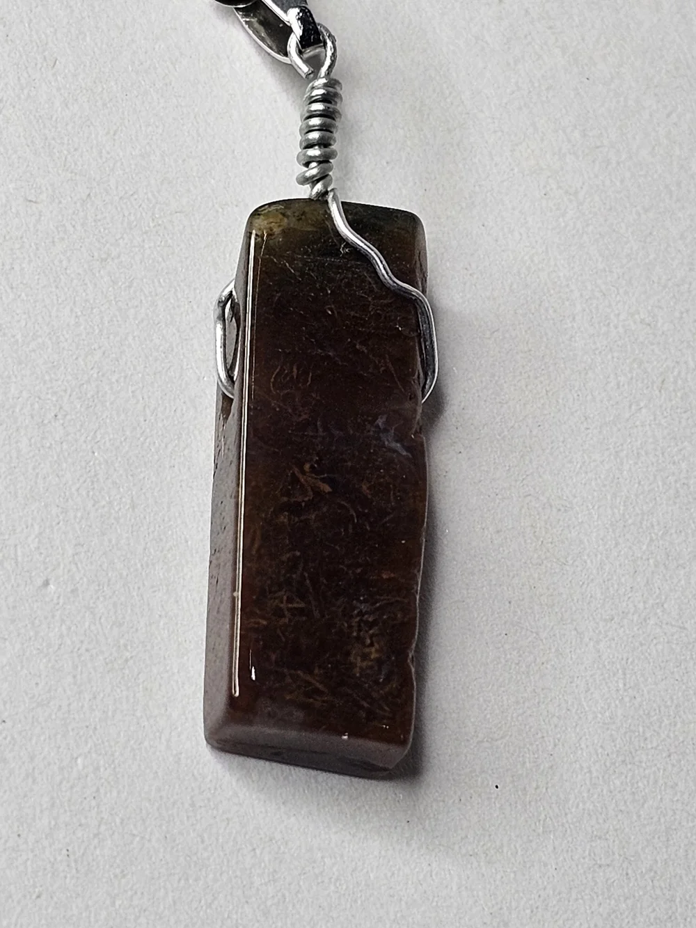 Men's/Women's Brown Stone Pendant Necklace - Silver Chain